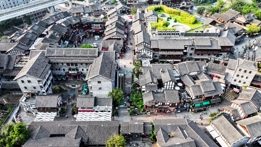 Aerial view of Ciqikou ancient town in Chongqing, SW China